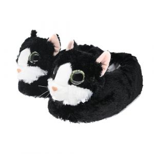 Onmygogo Pantoufles Fantaisie pour Femme Hommes en Forme Chat, Chaussons d'hiver en Peluche Adulte(Black,41-44 EU) (Onmygogo, neuf)