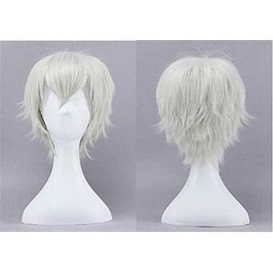 Tokyo Ghoul Kaneki Ken Perruque courte et raide pour cosplay pour homme et garçon Résistant à la chaleur Cheveux synthétiques Blanc argenté (good stuff A, neuf)
