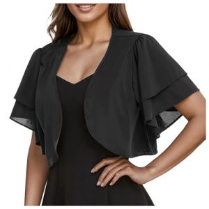 Gilet Mariage Femme Bolero Mariage Boléro Veste Courte Chic Mousseline de Soie Gilet à Manches Évasées 3/4 Boléro Cardigan Boléro Court Gilet Léger Élégant Courte Mousseline de Soie Veste (hoarse-NU, neuf)