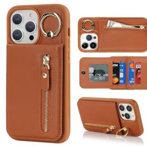 Copmob Coque Compatible avec iPhone 13 Pro,Flip Portefeuille &Eacute;tui Cuir,[4 Porte Cartes][Ring Support][Pochette zipp&eacute;e],Coque Housse Etui Compatible avec iPhone 13 Pro - Marron (Copmob, neuf)