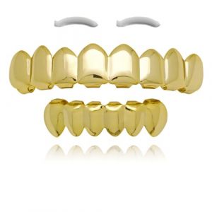 SSyang Grills Dentaires, Hip Hop Teeth Grills Faux Punk Dents Haut en Bas Diamant Strass Dents Grillz Halloween Festival de Musique Party Hip Hop Rapper Costume Accessoire Décoration de Vacances(Or) (luou, neuf)