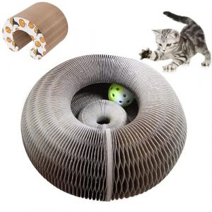 Kitty Spin Jouet Interactif pour Chat d&rsquo;Int&eacute;rieur, Royaume F&eacute;lin Jouet Interactif pour Chats, Griffoir Pliable en Carton Accord&eacute;on avec Balle, Tunnel Modulable (B) (Serria, neuf)