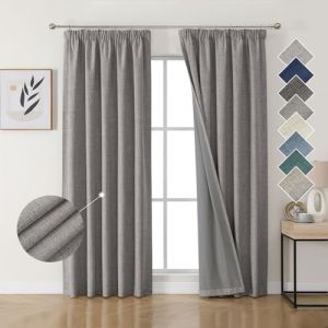 Joydeco 100% Rideau Occultant Thermique en Lin avec Galon Fronceur 132x229 cm 2 Pi&egrave;ces, Rideau Isolant Thermique Anti Froid et Chaleur &agrave; Passe Tringle pour D&eacute;coration de Porte Fen&ecirc;tre (joydeco, neuf)