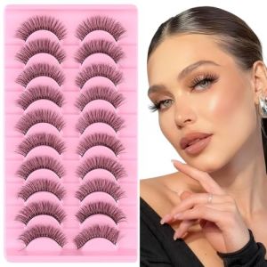 LOPHE 10 Paires de Faux Cils 3D Oeil de Chat, Volume Russe Extrême - Cils Artificiels Réutilisables, Utilisations avec Effet Racines Denses & Pointe Effilée, (Y65) (Botoo, neuf)