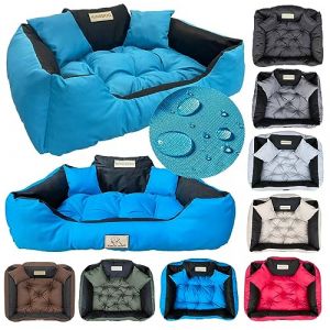 KING DOG Lit pour Petits Chiens S 55 x 45 cm Coussin Imperméable Lavable Canapé Confortable Moelleux Douillet Antidérapant Couchage pour Chien Intérieur Résistant Fabriqué en UE Bleu (AIO FACTORY GmbH, neuf)