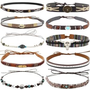 Qincycle Lot de 10 bandeaux de chapeau de cowboy pour homme, ceinture de chapeau pour f&ecirc;tes &agrave; th&egrave;me occidental, sangles de chapeau pour chapeaux de paille multicolores, multicolore, One Size-M (ZHXJSD, neuf)