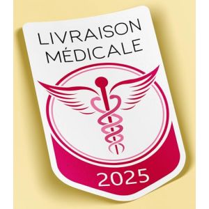 SC ® - Sticker/Autocollant - Vignette Caducée 2025 - Livraison Médicale - Type de Pose Vitrophanie* (S'applique sur Le Pare-Brise à l'intérieur du véhicule) (S-C, neuf)
