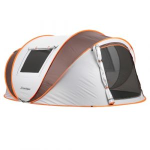 EchoSmile Tente de Camping Pop Up 5-8 Personnes, Imperméable, avec 2 Fenêtres en Maille Aérée, Dôme Portable et Légère pour Le Camping en Plein Air sur la Plage, Blanc Marron (EurSmile, neuf)