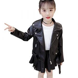 SXSHUN Enfant Fille Veste en Simili Cuir Blouson Automne Printemps Manteau Courte Haut Fille Jacket…, Noir, 6 Ans (SXSHUN-EU, neuf)