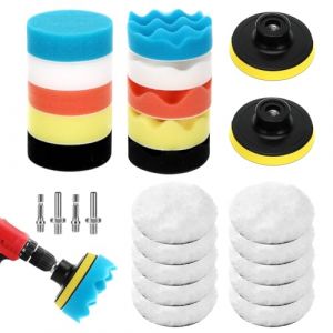 Zikenis 26 Pi&egrave;ces &Eacute;ponge de Polissage Kit,Kit Polissage Voiture,80mm Disque Polissage avec Adaptateur M10 pour Perceuse,Accessoires Polisseuse Voiture,Pour Le Lustrage et Le Cirage (ZIEDONIS XXXL, neuf)