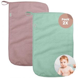 MIMUSELINA 2 Serviette Bebe - Lingettes Lavables et Serviettes de Toilette en &Eacute;ponge pour B&eacute;b&eacute;, Tr&egrave;s Absorbante, Serviette Petite Douce Hypoallerg&eacute;nique Et R&eacute;utilisable 4,5 cm, 450gr (Menthe/Rose) (Baby Mimuselina SL, neuf)