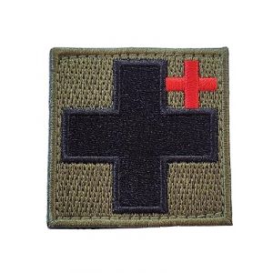 Ecusson Croix Médic TIC Kaki sur Scratch Patch Trousse individuelle du combatant Premiers secours Armée Militaire OPEX (Full Collection, neuf)