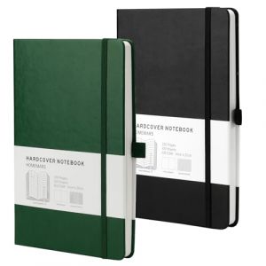 HOMEMARS Cahier A5, Carnet de notes DIN A5,Blanche,Sketchbook，cahier page blanche, 200 pages, 100 g/m², Vert Noir, 2 pièce,bloc note,carnet de voyage, carnet de notes, avec Porte-stylo, Marque-pages (Homemars Direct, neuf)
