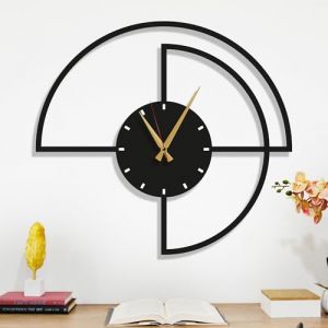 Dekory Horloge Murale Demi-Cercle 70 cm, Horloge Murale Minimaliste en Métal Noir – Grande Horloge Murale pour Salon, Cuisine, Bureau – Design Contemporain – Idée Cadeau Parfaite (Dekorywallart, neuf)