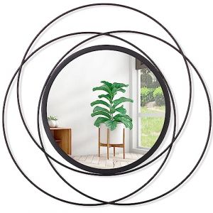 HLFMVWE Miroirs pour mur noir circulaire art classique en métal cadre en fer miroir mural décoration salon chambre salle de bain bureau ferme entrée grand 50 x 50 cm (HLFMVWE, neuf)