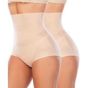 YARRCO Culotte Gainante Femme Ventre Plat Gaine Amincissante Invisible Taille Haute Slips Gainant Culottes Sculptantes Panty Gainant sans Couture Minceur Shapewear Slip Confortable (Beige+Beige,M) (YARRCO, neuf)