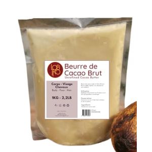 1kg Beurre de cacao brut, pur, 100% naturel, non raffin&eacute; - De C&ocirc;te d'Ivoire - Non OGM - Riche en Antioxydants et Acides Essentiels Sans Additifs - Cheveux Corps - Anti Rides - Relaxation - Massage (LOBIKO, neuf)