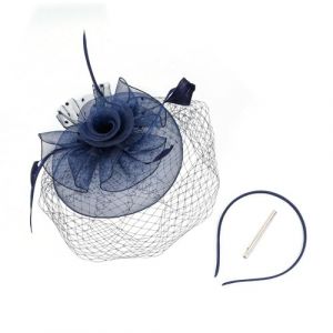 Chapeau de mariée à plumes pour femme - Élégant bibi pour mariages, fêtes et soirées - Bleu marine - Taille unique (⭐⭐⭐⭐⭐Liqingxiu, neuf)
