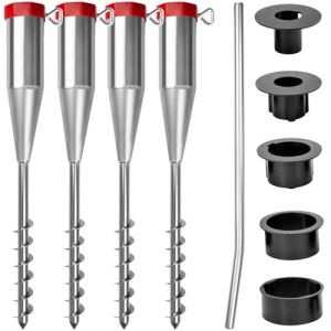 Lot de 4 supports de parasol pour pelouse, sable, 25-60 mm, ancrage au sol, parasol, plage, ancrage au sol, &agrave; visser, douille de sol, s&eacute;choir &agrave; linge, piquet de terre, douille en m&eacute;tal, chevilles de (Kamelio GmbH, neuf)