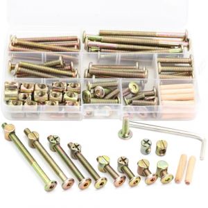 FamlTol Jeu de 54 vis et &eacute;crous pour berceau, meuble (M6 x 16 mm, 20 mm, 25 mm, 30 mm, 40 mm, 50 mm, 60 mm, 70 mm, 80 mm) avec &eacute;crous cylindriques et chevilles (YunYaMaoYi, neuf)