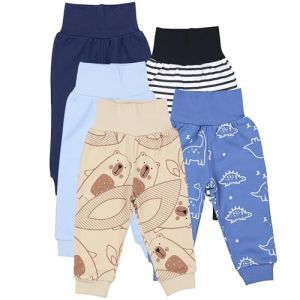 TupTam Pantalon B&eacute;b&eacute; 5 Pi&egrave;ces &ndash; Pantalon B&eacute;b&eacute; Gar&ccedil;on et Fille en Coton Confortable, Certifi&eacute; Oeko-TEX, Bleu fonc&eacute;/Vert/Dino/Bleu Jean/Rayures/Gris, 62 (LotteStyle, neuf)