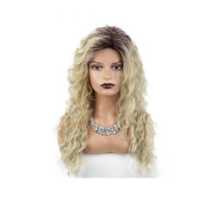 Perruque Cheveux longs vague profonde perruques for femmes perruque blonde cendrée bouclés ondulés Ombre gris perruque synthétique perruque Femmes (Haikouqiongshanquyangyuchunpifawangdian, neuf)