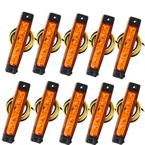 Futheda Lot de 10 feux de position lat&eacute;raux LED de 12 V 6 SMD - Feux de position avant et arri&egrave;re pour remorque, camion, caravane, fourgonnette de camping, bus, bateau, tracteur, orange ambre (Futheda, neuf)