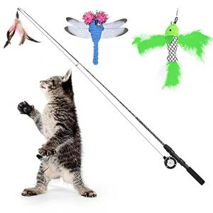 Pawaboo Plumeau de Jeu pour Chat, [3PCS] Baguette pour Chat Intéractive avec Plume Télescopique avec Jouets Interchangeables, Canne à Pêche Bâton Amusant Exercice Jouet Fil Chaser (Joiel EU, neuf)