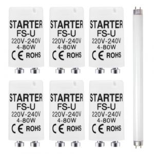 6 Pack Starter Tube Fluorescent FS-U 4-80W 220-240V, Starter Neon Pour Tubes Fluorescents Et N&eacute;on, D&eacute;marreur Pour Lampe UV Aquarium, Starter Tube Fluorescent 4-80W Pour Remplacement Rapide Et Durable (JiaHeHe, neuf)