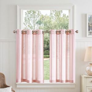 TOPICK Rideau Cuisine Voilage Court de Petite Fenetre Rose 90 x 90 cm 2 Panneaux, Semi Transparent Rideaux Brise-Bise Ray&eacute;s avec Oeillet, Decoration Interieuse de Fenetre Porte Chambre Salon Maison (Audrey Home Fashion, neuf)