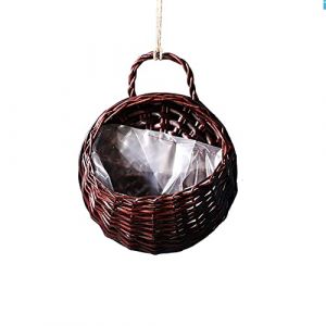 JAWSEU Pot de Fleur Osier Suspendu Panier, Panier de Fleurs &agrave; Suspendre Panier de Fleurs en Rotin en Osier R&eacute;cipient de Vase Suspendu Mural &agrave; La Main en Osier Tiss&eacute; Fleur Pot pour Plantes Grimpantes (Haptre, neuf)