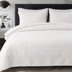 Whale Flotilla R&eacute;versible Couvre-lit 260 x 280 cm, avec 2 Taies d'oreiller en Microfibre, Dessus de Lit Doux et L&eacute;ger, Matelassage Ultrasonique &agrave; Motif G&eacute;om&eacute;trique, pour Toutes Saisons, Blanc (Whale Flotilla FR, neuf)