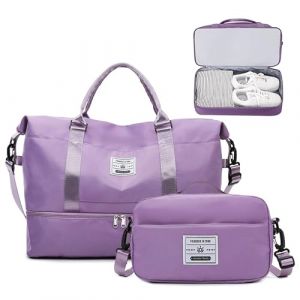 JXCTNNU Sac de Voyage Sac de Bagage &agrave; Main Sacs de Sport Grand Format Sac de Sport Imperm&eacute;able Sac &agrave; Dos Weekend avec Compartiment &agrave; Chaussures et Sacoche pour Femme Homme (Violet Clair) (EUMY-Direct, neuf)