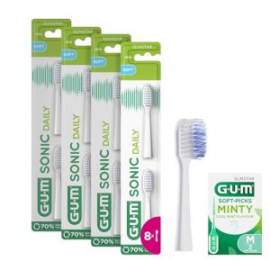 GUM Sonic Daily Lot 4X2 t&ecirc;tes brosse &agrave; dents sonique de rechange pour brosse &agrave; dents sonique GUM Sonic Daily - Poils doux et microfins pour un nettoyage doux et en profondeur (Blanc) +1 bonus offert (Sunstar Europe SA, neuf)