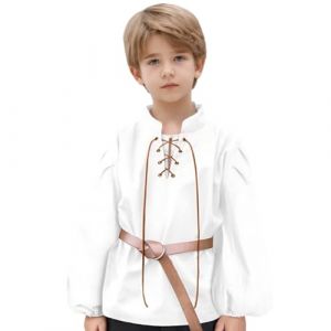 G&eacute;n&eacute;rique Halloween,Chemise M&eacute;di&eacute;vale pour Gar&ccedil;on, &agrave; Lacets, Col Montant, Manches Longues, Tunique, Costume de Chevalier, Haut Viking, Ceinture Non Incluse,3-14 ans (MOKKY, neuf)