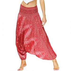 Nuofengkudu Femme Yoga Pantalon Sarouel Thailande Motif Ethnique Haute Taille Elastique Larges Sport Baggy Pants Plage Taille Unique X-Paon Rouge (better Life, neuf)