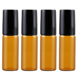 Flacon Roll On Vide, 4pcs Roll On Huile Essentielle Vide, 5ml Bouteil Brun Verre Flacon Roller Rechargeable, Avec Bille en Acier Inoxydable (Rfervgauk, neuf)