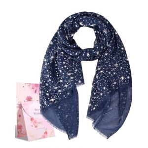 Tuopuda Femme Foulard Argent &Eacute;toile Feuille de Lune Paillette Imprim&eacute; &Eacute;charpe Foil Print L&eacute;ger Doux Wraps Sparkly Ch&acirc;le Scintillante Scarf-180cm x 70cm-Marine (&eacute;toile d'argent) (YCH_GO, neuf)
