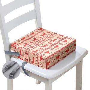 Hiseng Rehausseur Chaise Enfant, Coussin Si&egrave;ge Sur&eacute;lev&eacute;e Imprim&eacute;s No&euml;l Coussin Rehausseur Chaise de Salle &agrave; Manger Portable Amovible, avec 2 Ceinture de S&eacute;curit&eacute; (Wapiti Tricot&eacute;,40x40x10cm) (Hiseng, neuf)