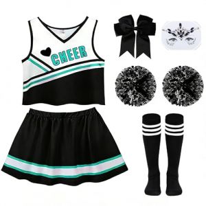 Aitsite Costume de pom-pom girl pour enfant - Costume de pom-pom girl - Avec chaussettes &agrave; pompons - Pour carnaval, f&ecirc;te &agrave; th&egrave;me (noir, 140) (MARITIME NATURALS LTD, neuf)