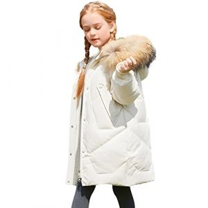 amropi Enfant Fille Manteau Parka Veste à Capuche Fourrure Longue Chaud Hiver Blouson Blanc, 10-11 Ans (YunBao Footwear Trade, neuf)