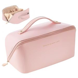JSTHHTT Grande Trousse de Maquillage Voyage avec Poign&eacute;e, Trousse de Toilette Femme Homme, Trousse de Rangement Toilette, pour Makeup, Accessoires Bebe Ou Voyage (Rose) (VESMELORASE, neuf)