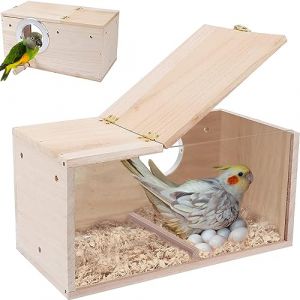 Bebochoi Nichoir pour Oiseaux Design Transparent Bo&icirc;te D'&eacute;levage de Voli&egrave;re en Bois pour Perroquet Maison de Station d'alimentation pour Oiseaux pour Sauvages Sparrow, 34 x 17 x 19 cm (HJGKKA, neuf)