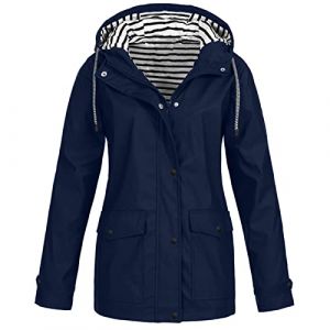 Votre Compte Veste Impermeable Femme Capuche Protection Pluie Loose Manteau De Pluie Femme en Impermeable Cire Blouson Femme Mi Saison Plus Size Manteaux Imperm&eacute;ables(1B-Marine,S) (MOKBAY, neuf)