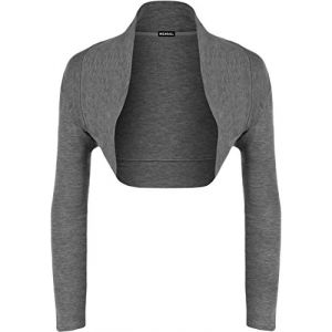 WearAll Bol&eacute;ro/cardigan &agrave; manches longues pour femme, tailles grandes, haut court uni pour dames, gris fonc&eacute;, 48-50 Grande taille (WearAll, neuf)