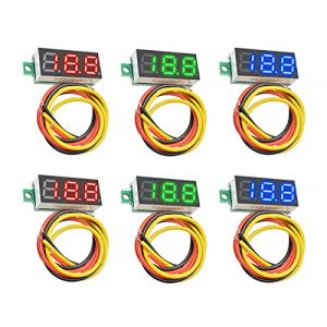 HUAZIZ 6 Pièces Mini Voltmètre Numérique DC 0.28 Pouce Panneau 0-100V DC 3 Fils Testeur de Tension LED Affichage Mini Testeur de Jauge de Voltmètre 3 Couleurs Rouge/Vert/Bleu (HUAYUE-EU, neuf)