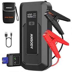 ANSODY 3000A Booster de démarrage pour Voiture (jusqu'à 10L essence/8L Diesel) - Powerbank 12V avec câbles de démarrage, LED et Chargeur Portable pour Batterie de Voiture (Gris) (Ansody Store, neuf)