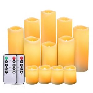 IMAGE Lot de 12 bougies LED vacillantes sans flamme, pour l'ext&eacute;rieur, &eacute;tanches &agrave; piles, couleur ivoire, avec t&eacute;l&eacute;commande, minuteur pour No&euml;l, mariage, d&eacute;coration d'int&eacute;rieur (IMAGEFRONT, neuf)