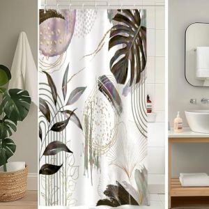 Uiiooazy Rideau Douche Anti Moisissure, Rideau de Douche 120x200cm Brun Tropicale Feuilles de Palmier Jungle Abstrait Rideaux de Baignoire Tissu Lavable Imperm&eacute;able Rideaux de Bain avec 8 Crochets (dongguibinjingpinxiaodianpu, neuf)