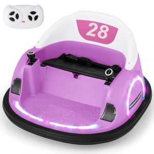 COSTWAY 12V Auto Tamponneuse &Eacute;lectrique Enfants avec T&eacute;l&eacute;commande 2,4G, Voiture Tournante B&eacute;b&eacute; 360&deg;avec Lumi&egrave;res Clignotantes & Musique, D&eacute;marrage Lent, Charge 25kg pour Enfants de 18 Mois+ (Rose) (FDS GmbH, neuf)